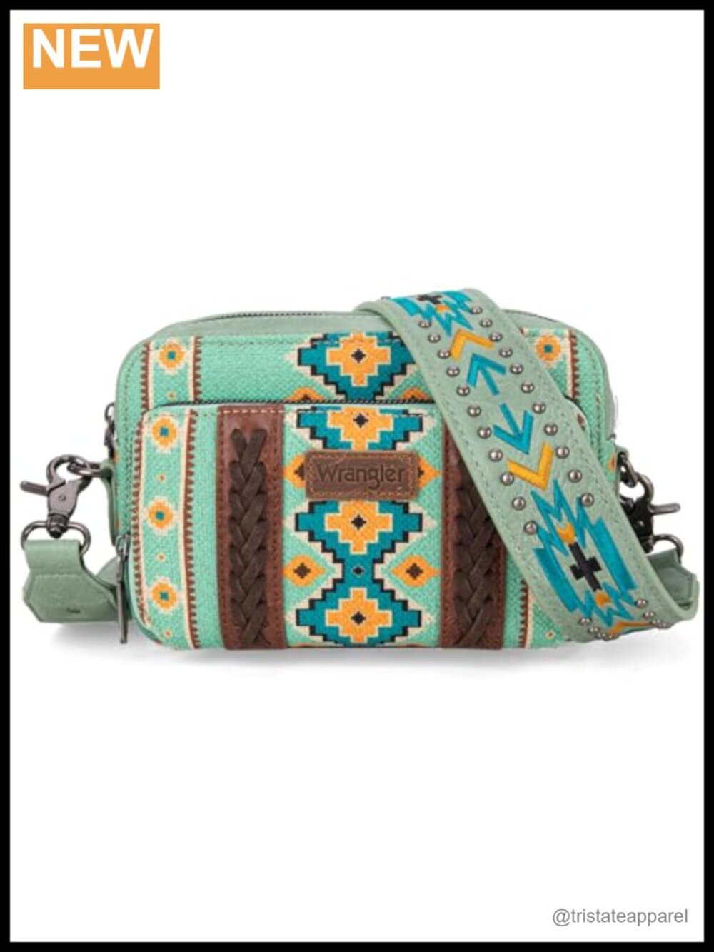 Wrangler Crossbody Bag Small Multi Pocket Crossover Purse Aztec Guitar Strap